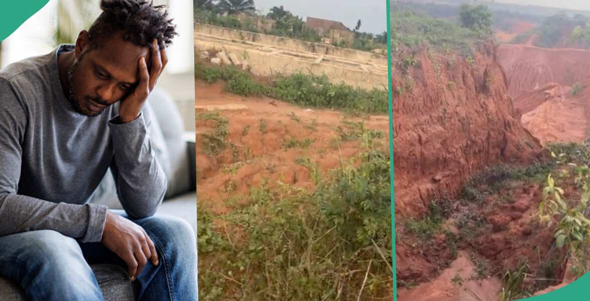 Nigerians amuse over video of man building house beside deep erosion