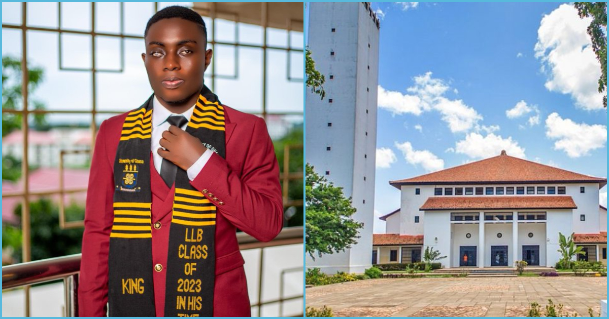 Photo of Ghanaian man and University of Ghana hall