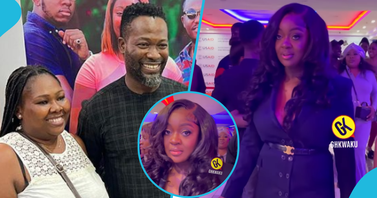Photos of Jackie Appiah, Adjetey Anang, and their fans.