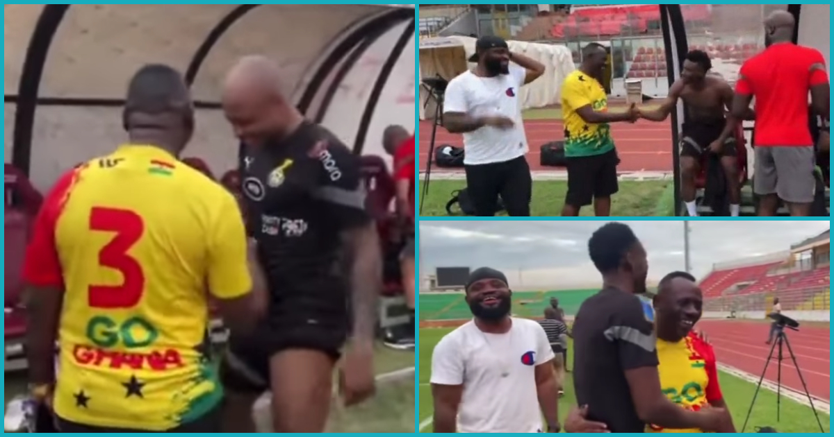 Lovely scenes as Kumawood actor Akrobeto meets Dede Ayew, Kudus, and other Black Stars players