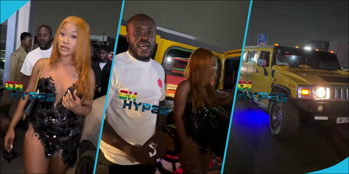 Ras Nene and Efia Odo arrive in a Limousine party bus at a night club, video leaves many awestruck