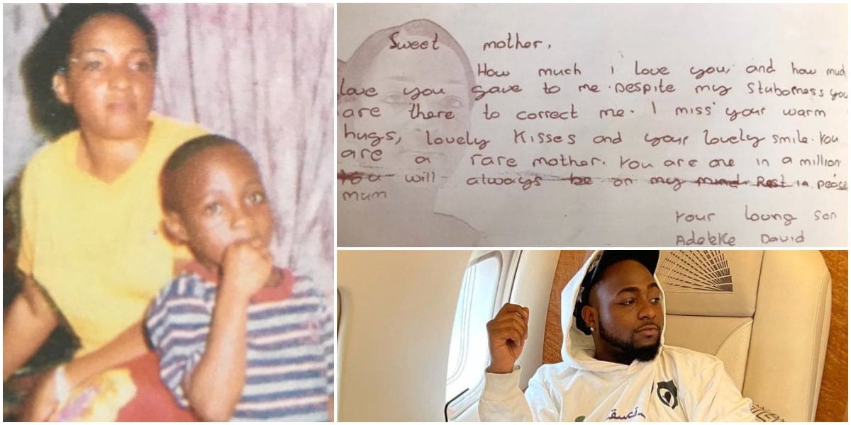 Touching note Davido wrote to mum after she died when he was young