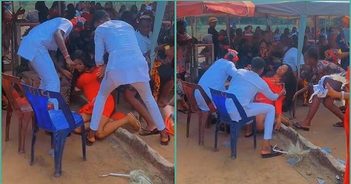 Bride collapses to the ground on her traditional wedding day