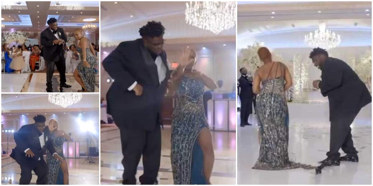 Lady and fat man thrill guests at wedding as they do E Choke dance in video