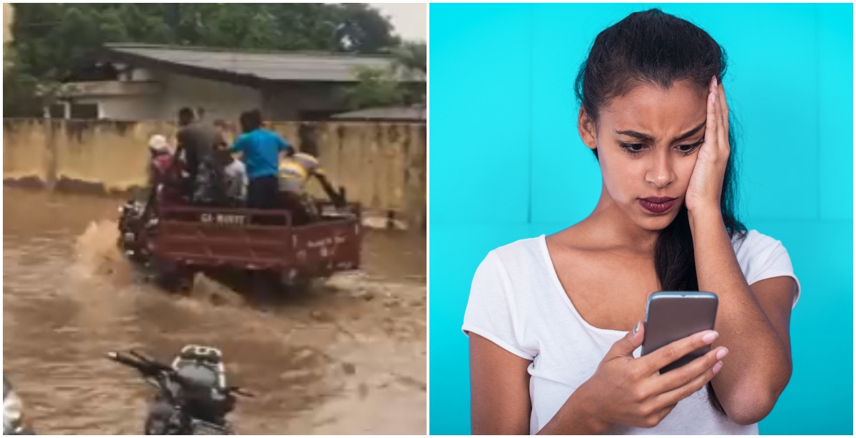 Aboboyaa carrying people to cross Accra floods overturns after entering a ditch in video