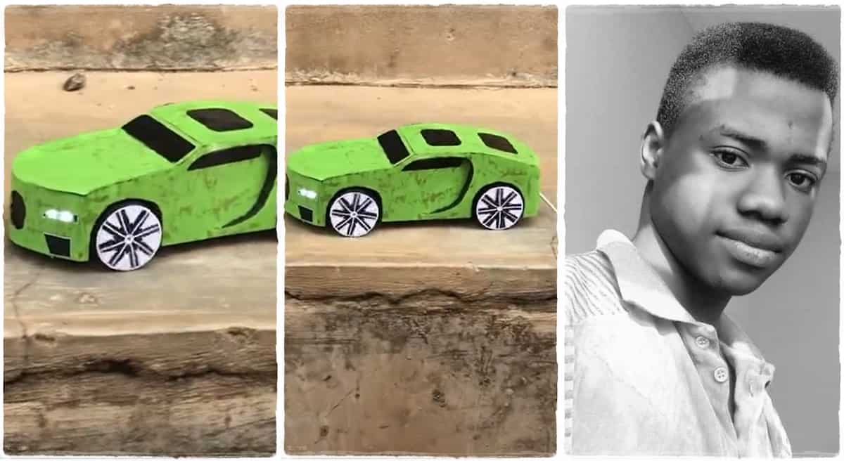 Photos of a Nigerian boy who built a mini-car.