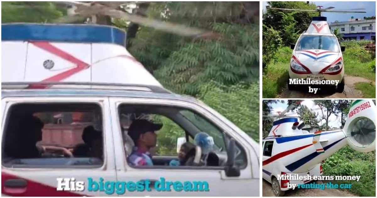Mithilesh Prasad, Indian man redesigns his car, man turns car to a helicopter, video of a car turned to a helicopter