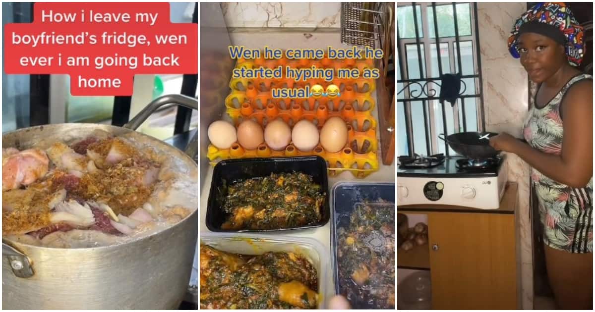 Lady shares video of how she leaves her boyfriend's fridge so no woman comes to cook for him