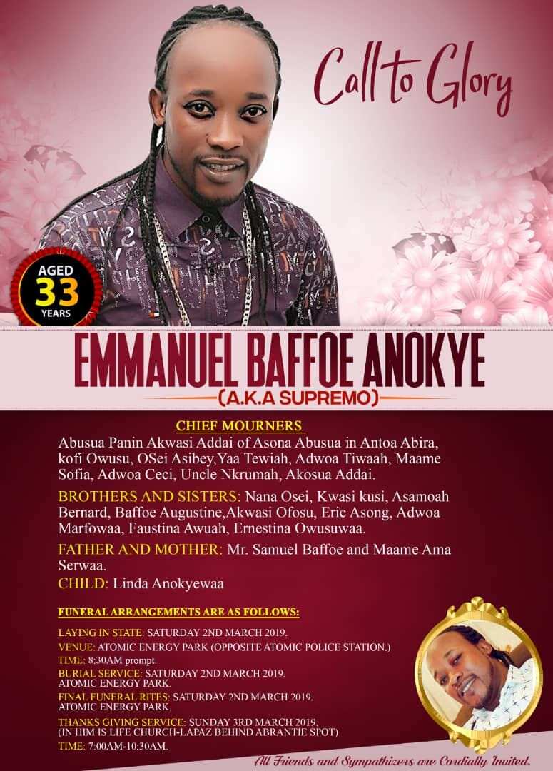 Anokye Supremo obituary out; singer to be buried March 2, 2019