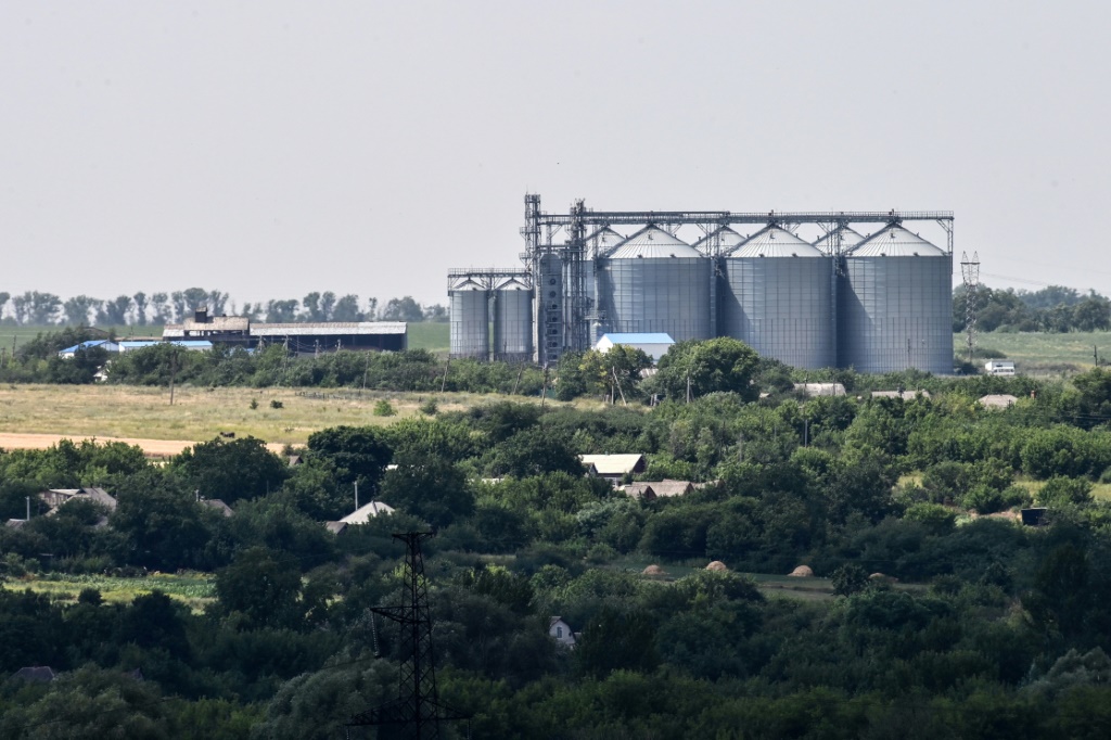 Wheat storage silos near Riznykivka in Donetsk Oblast, eastern Ukraine, currently under Ukrainian control