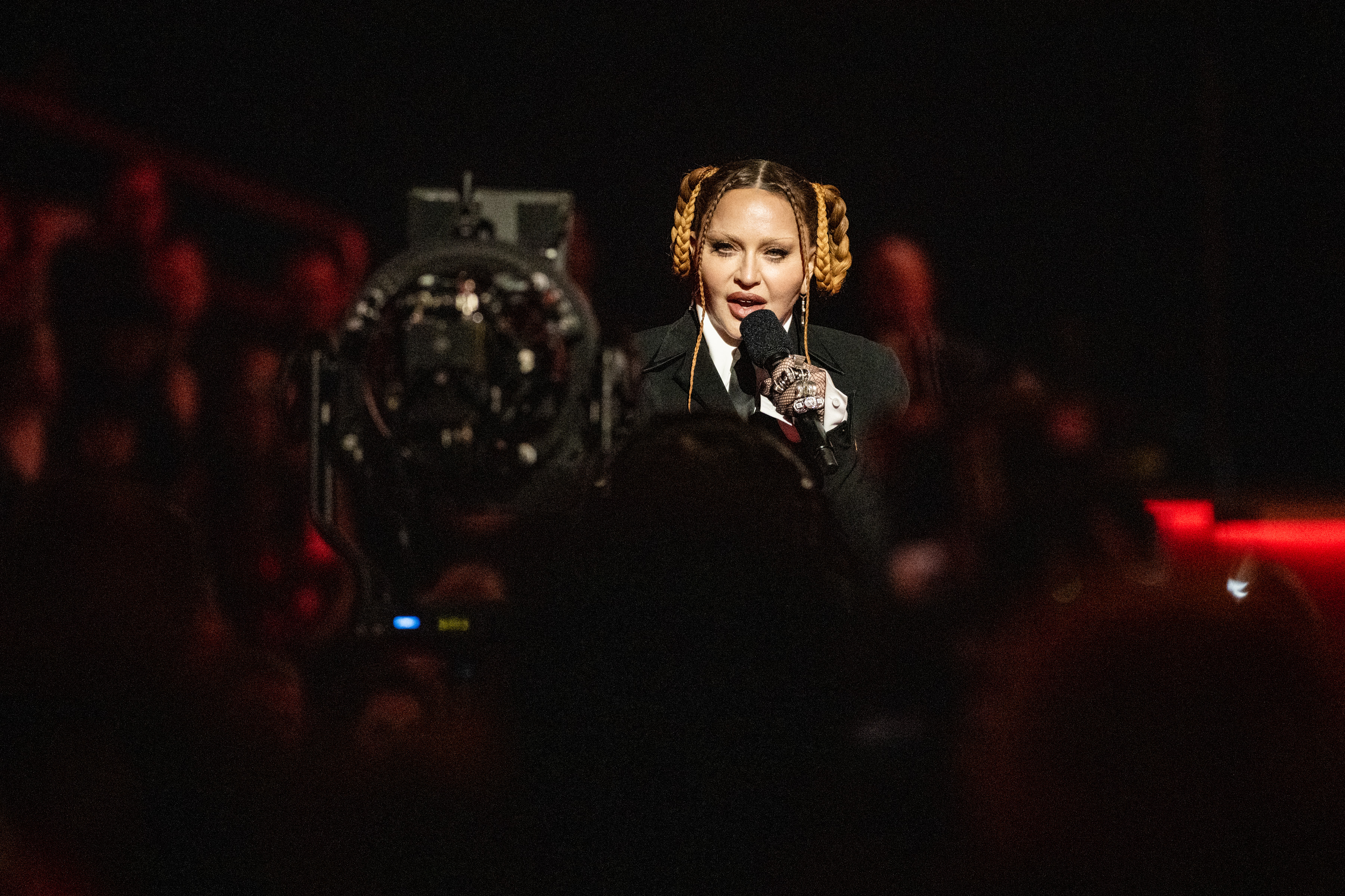 Madonna speaks during the 65th GRAMMY Awards