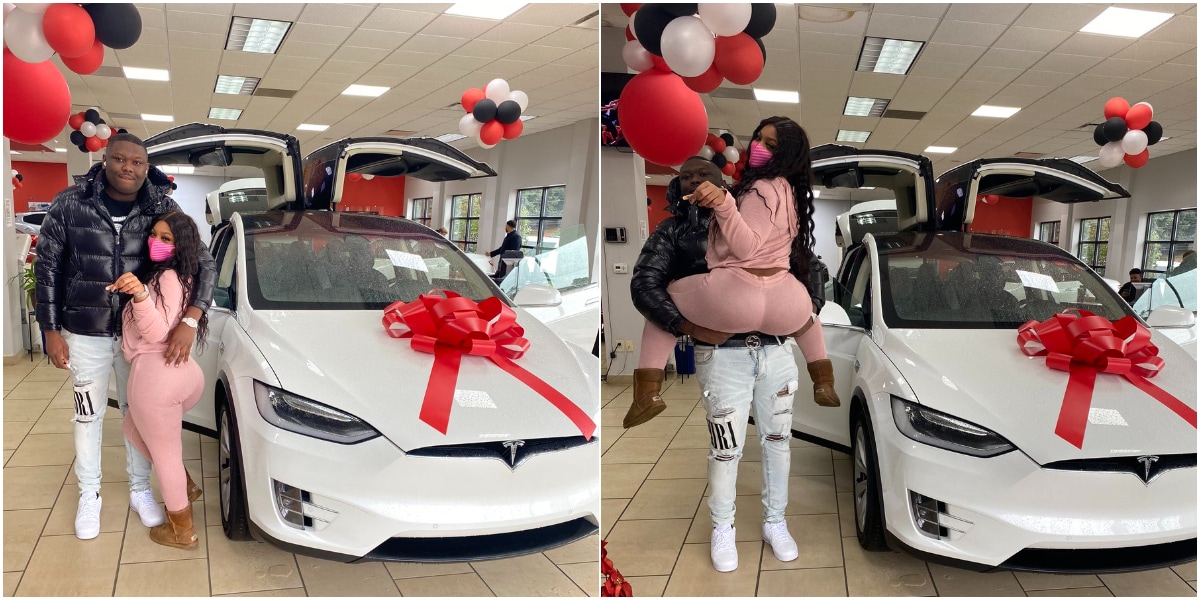 Lady shows off N30m Tesla car she was gifted on Val, photos spark massive reactions