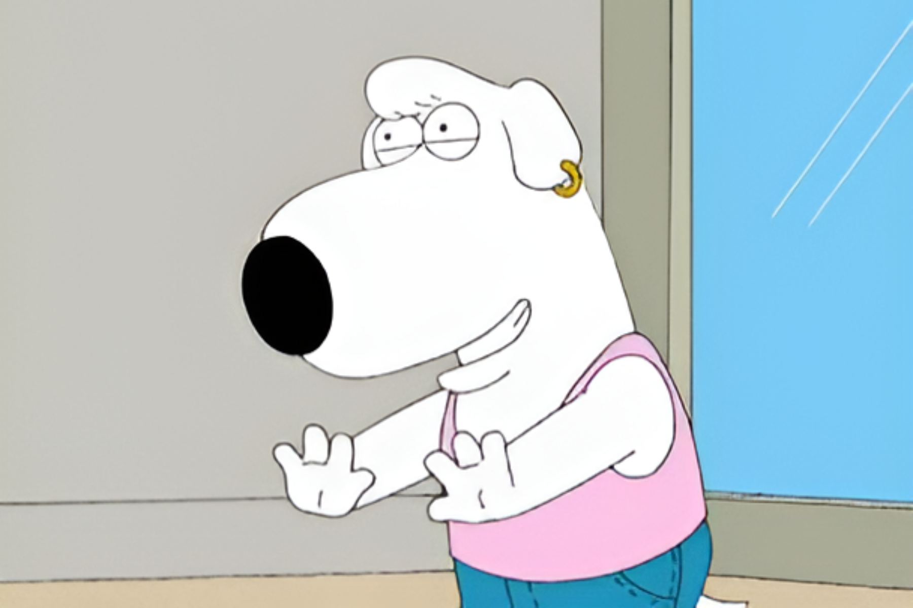 Brian Griffin is standing in a room