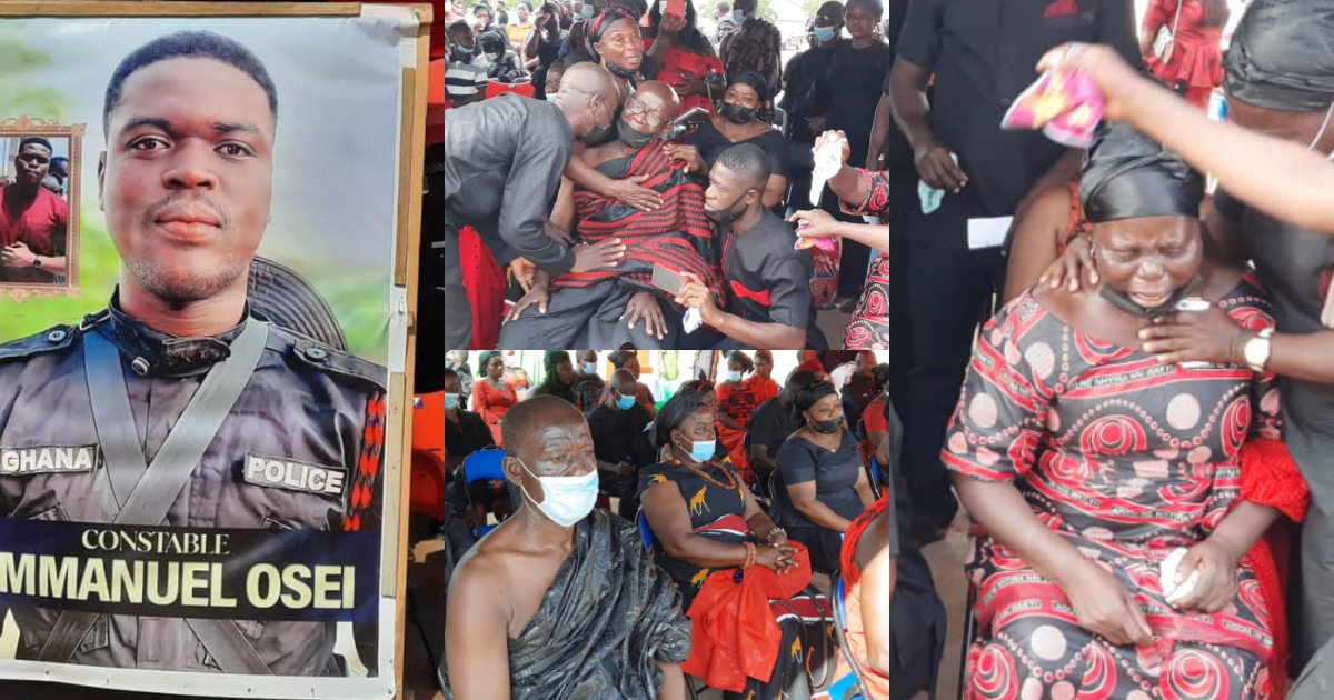 Father of policeman killed in bullion van attack breaks down in tears at son's burial, sad photos emerge