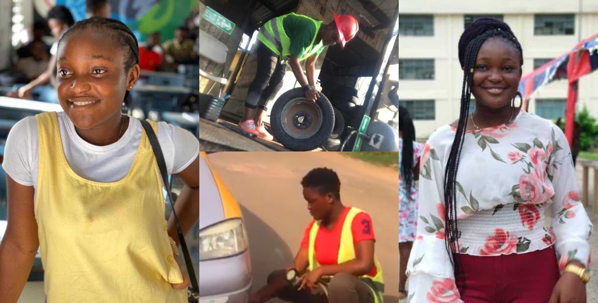 Meet the pretty 22-year-old UEW student who works as vulcanizer to fend for herself