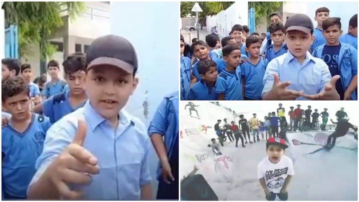 A collage showing the boy rapping. Photo source: Al Jazeera