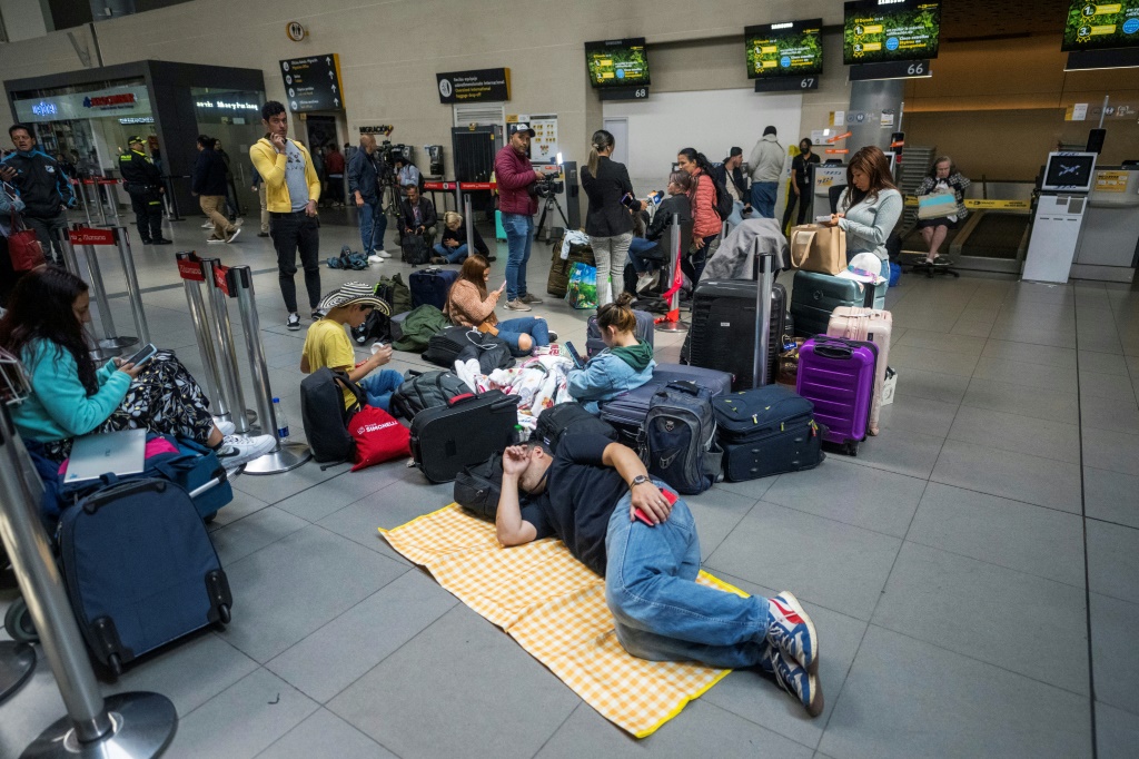 Passengers became stranded at the El Dorado airport in Bogota on February 28, 2023 after budget airline Viva Air suspended operations