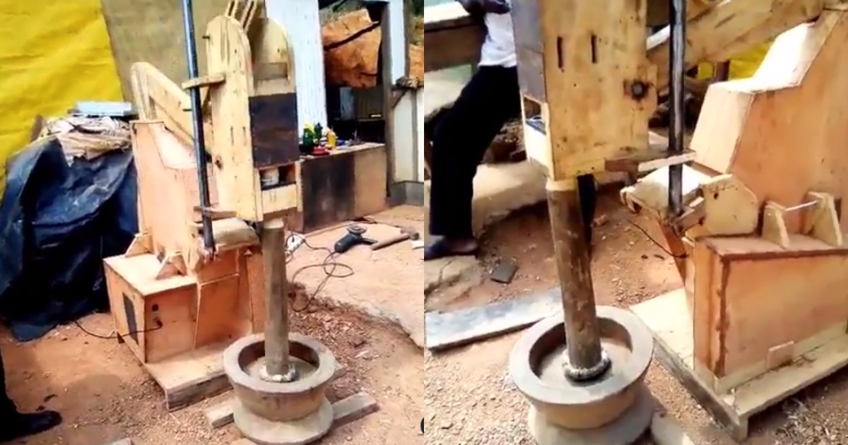 Ghanaian repairer creates fufu pounding machine using wood