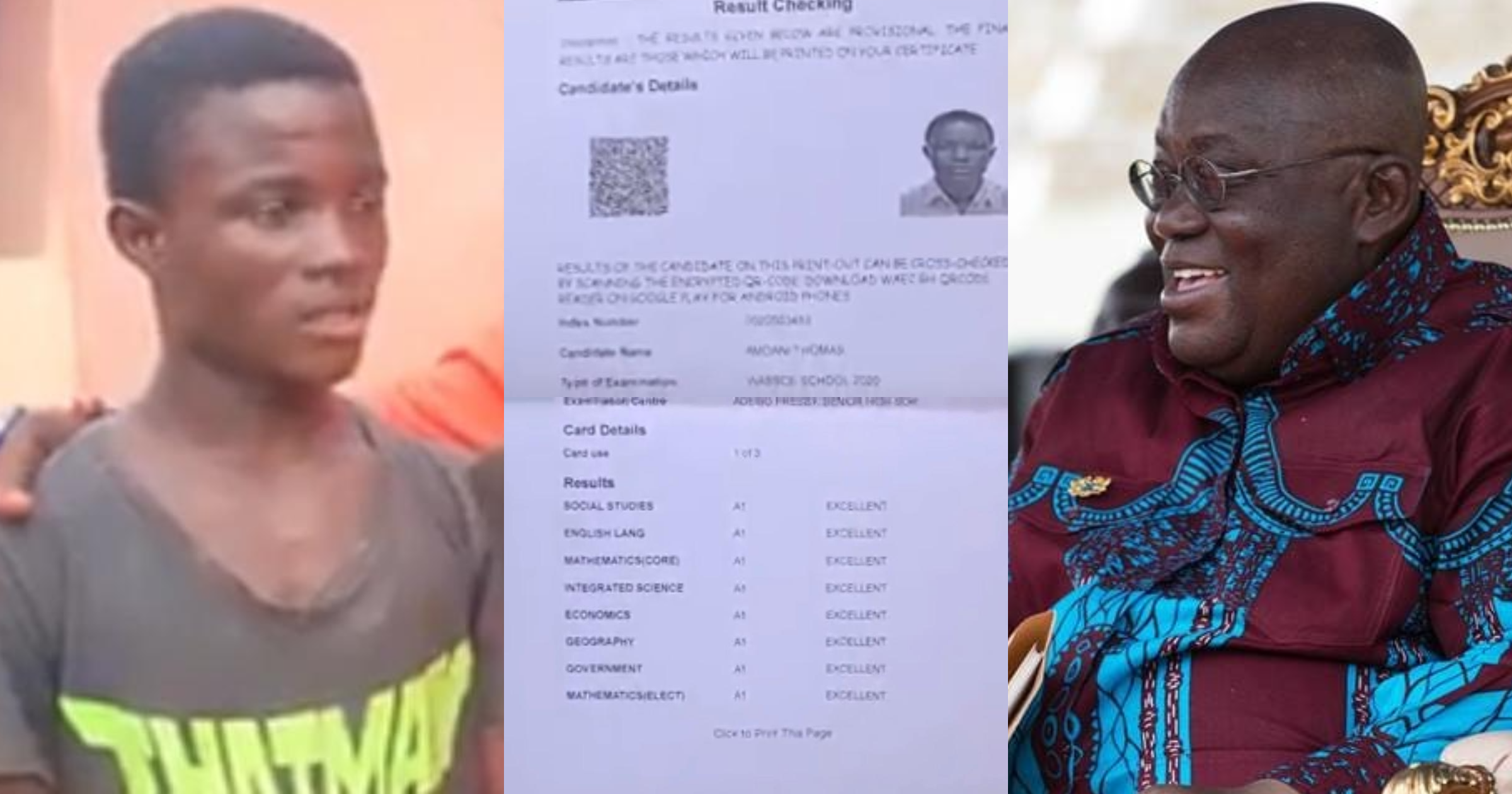Akufo-Addo gives scholarship to needy Adeiso SHS boy scores 8As in WASSCE despite walking 6km to school every day