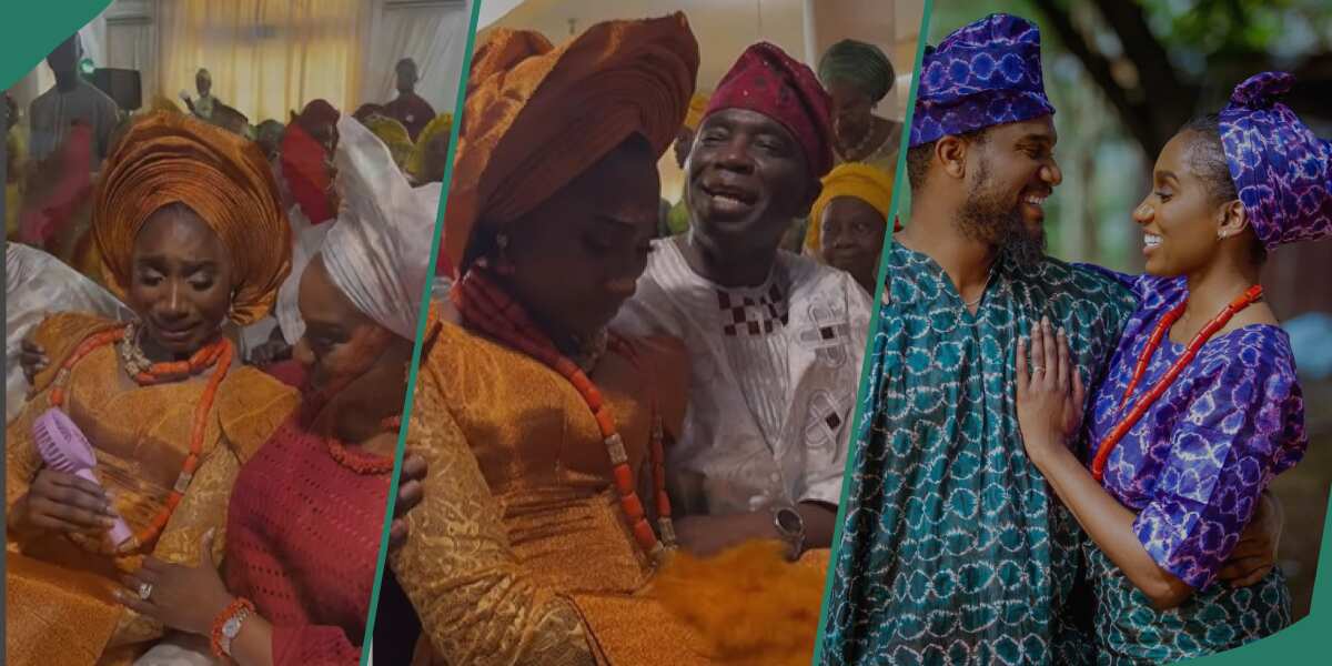 Kunle Remi’s wife sheds tears like a baby at traditional wedding, bride's dad comforts her in video