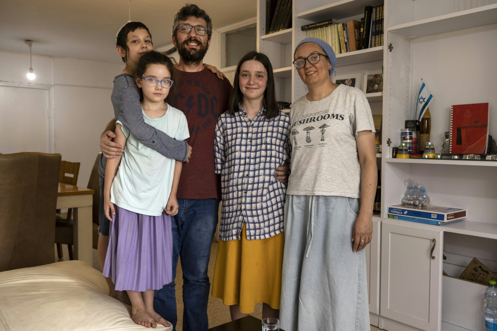 Jewish Ukrainian refugees Eduard and Olena German and their three children fled their war-torn homeland to settle in an Israeli settlement in the occupied West Bank