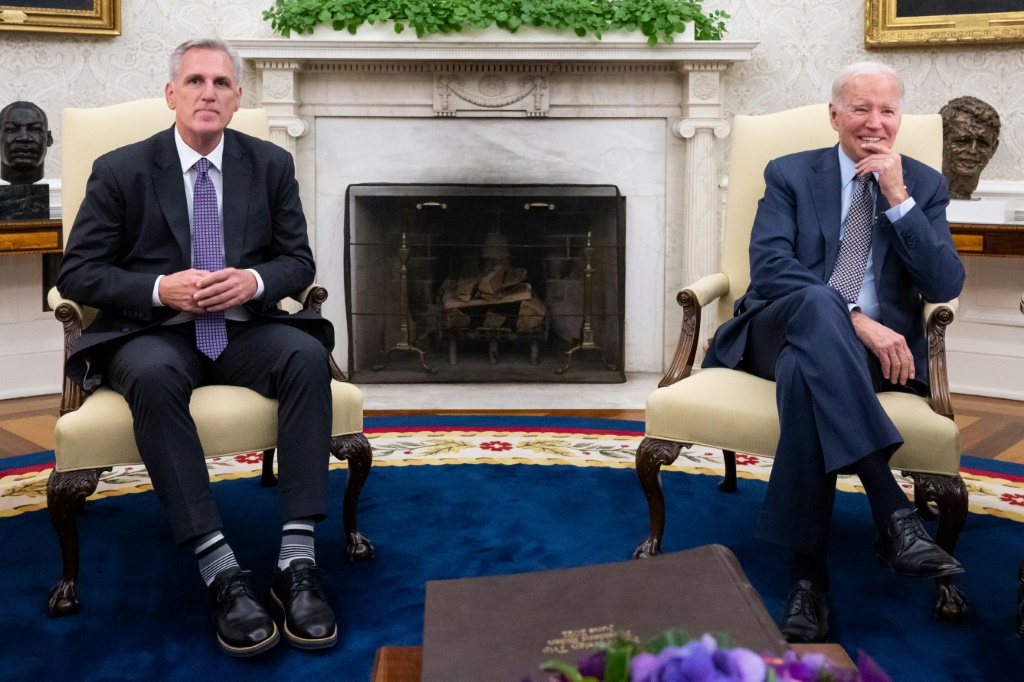 Negotiators US President Joe Biden (right) and US House Speaker Kevin McCarthy have been locked in weeks of tense talks over the debt limit