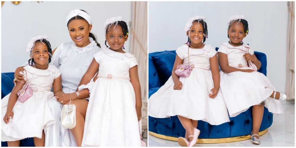 Nana Ama McBrown, Baby Maxin and her bestie Shaline in white gowns
