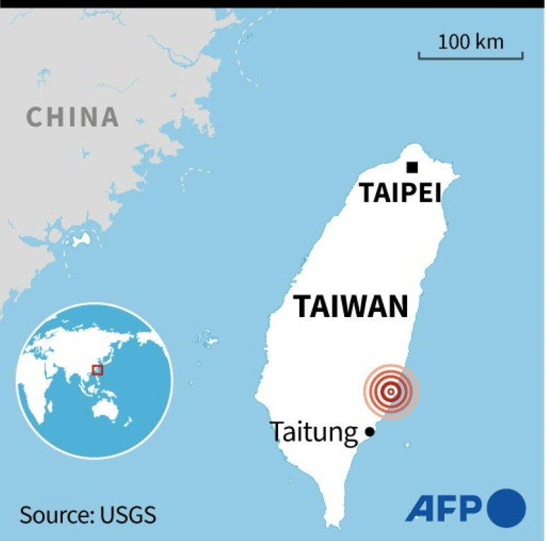 A map of Taiwan locating the epicentre of a 6.9-magnitude quake on September 18