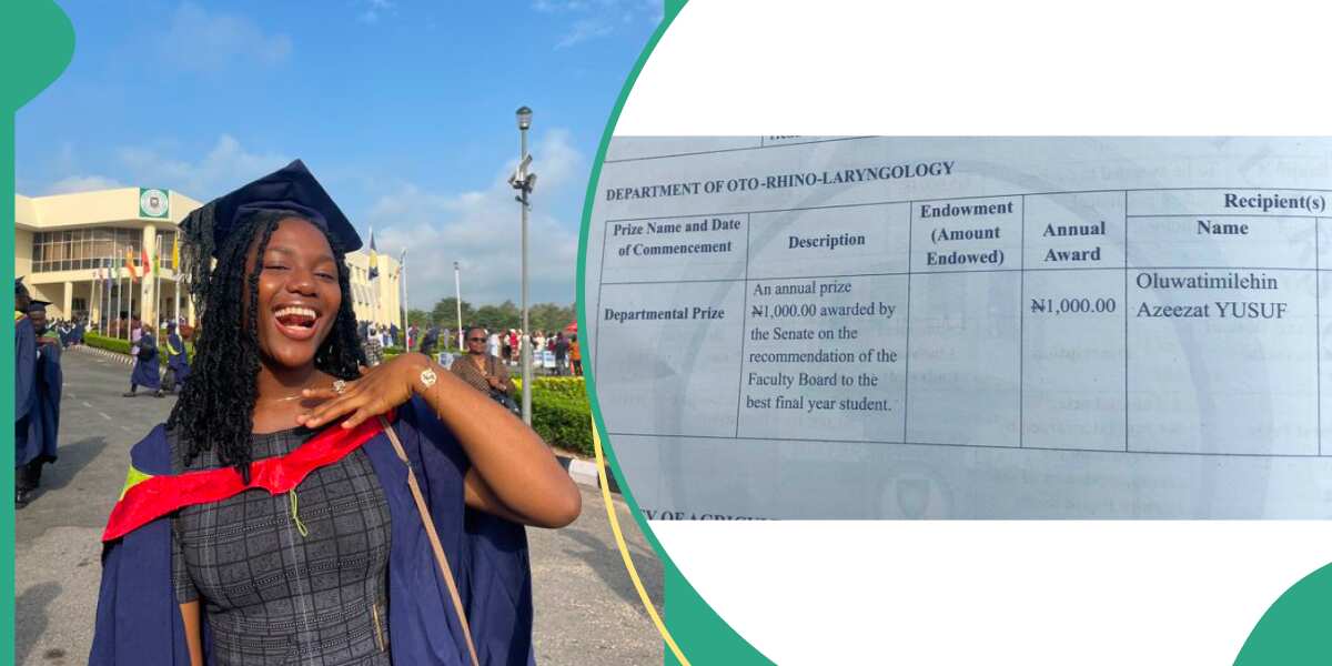 "Maybe na mistake": Reactions as school awards Nigerian lady only GH₵14 for graduating as best student