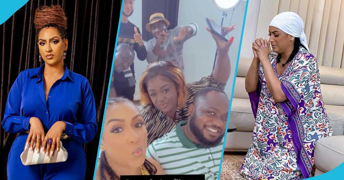 Juliet Ibrahim, Tracey Boakye and her husband on a movie set