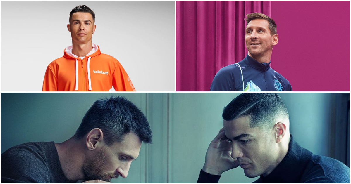 Cristiano Ronaldo and Lionel Messi pose together in stylish outfits; the football and fashion lover react