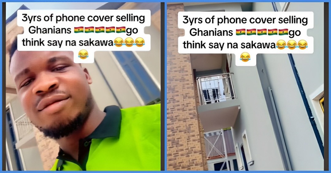 Man builds mansion in Nigeria 3yrs after selling phone covers: "Ghanaians go think say na sakawa"
