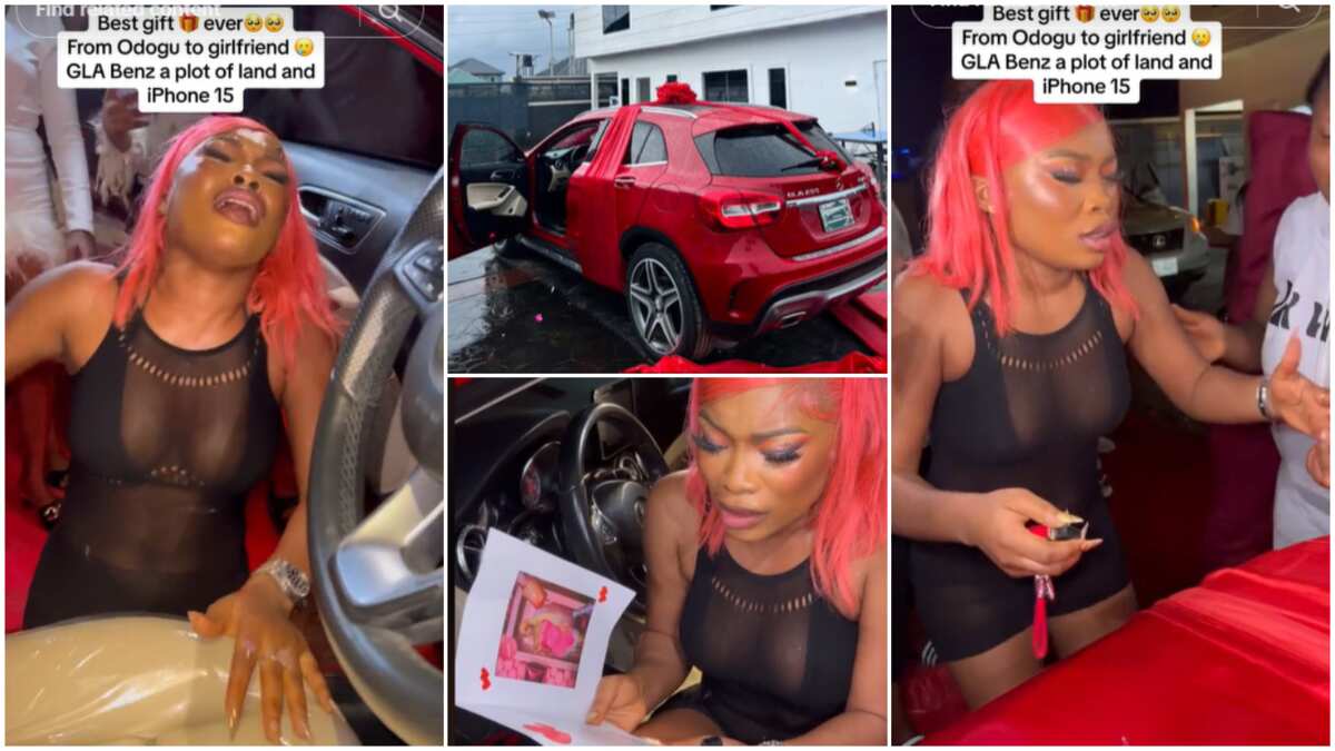 Man buys lady brand new Mercedes Benz GLE, iPhone 15, plot of land, she screams in video