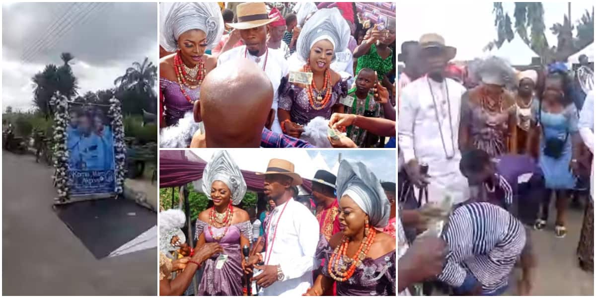Reactions as 34-year-old Nigerian man and his two brides are sprayed N20 at their wedding