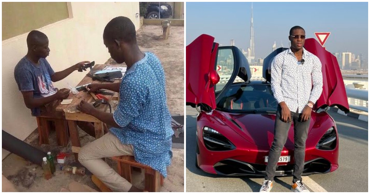 Young man shares throwback photos of how he started working as a cobbler in his home country