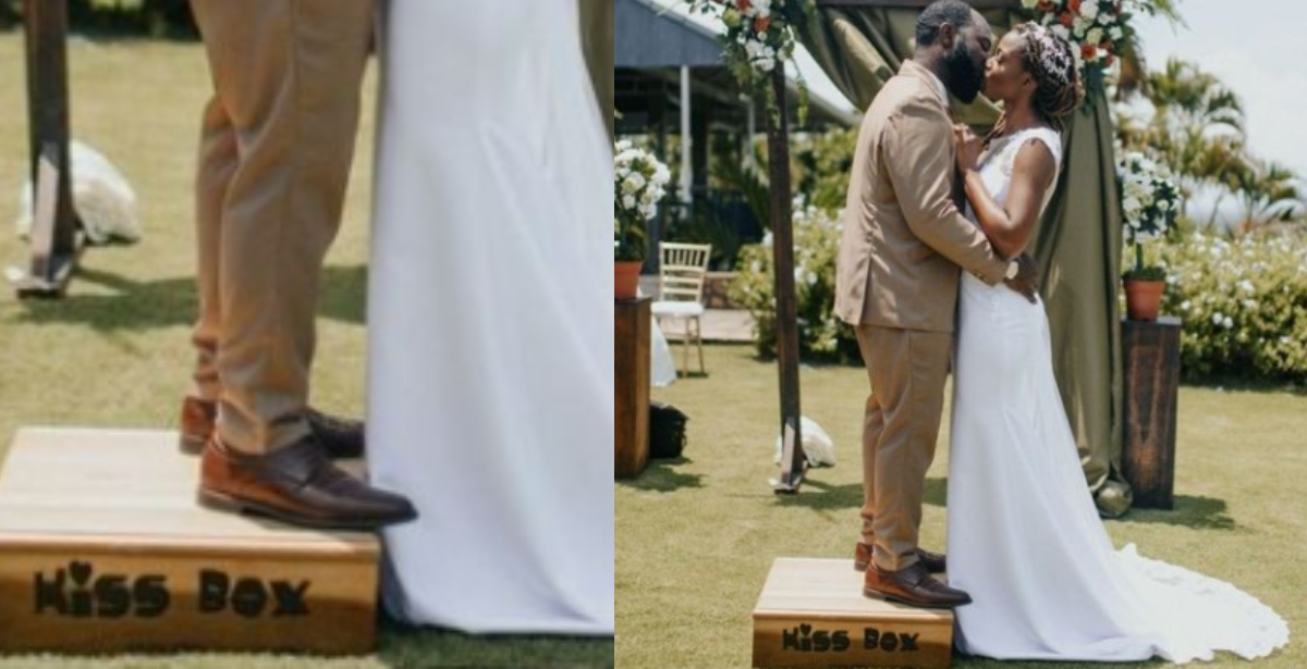 Many Entertained after Picture of Short Groom who had to Stand on a Platform Before Kissing Bride goes Viral