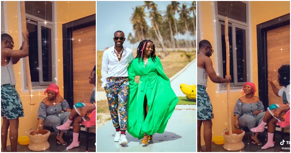 Okyeame Kwame Pounds Fufu With Delay And Wife In Video; Passes Funny Comment That Gets Many Laughing