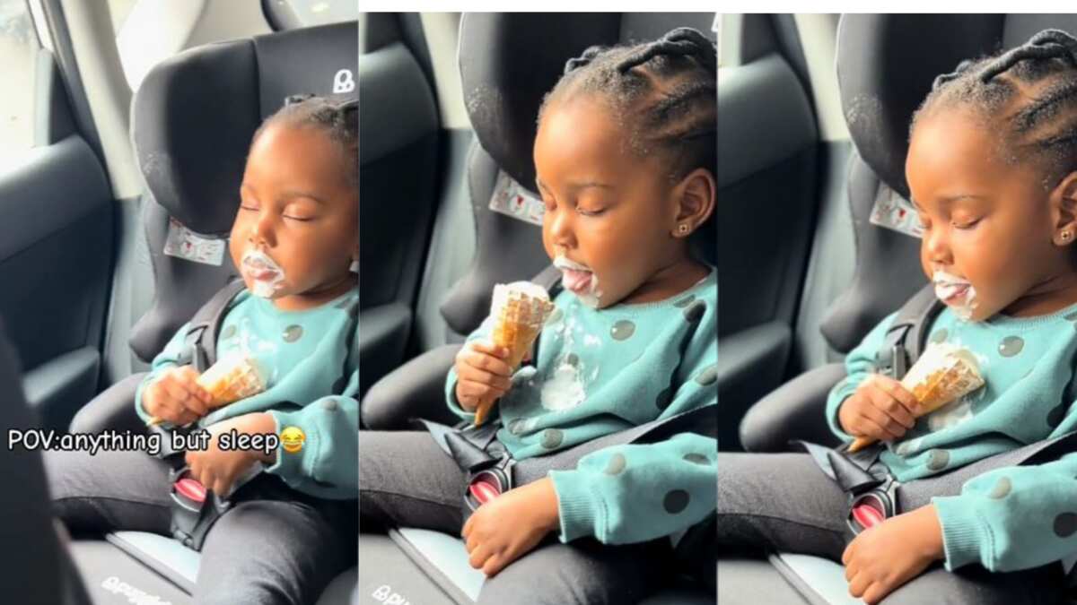Little girl excited to taste ice cream for the first time