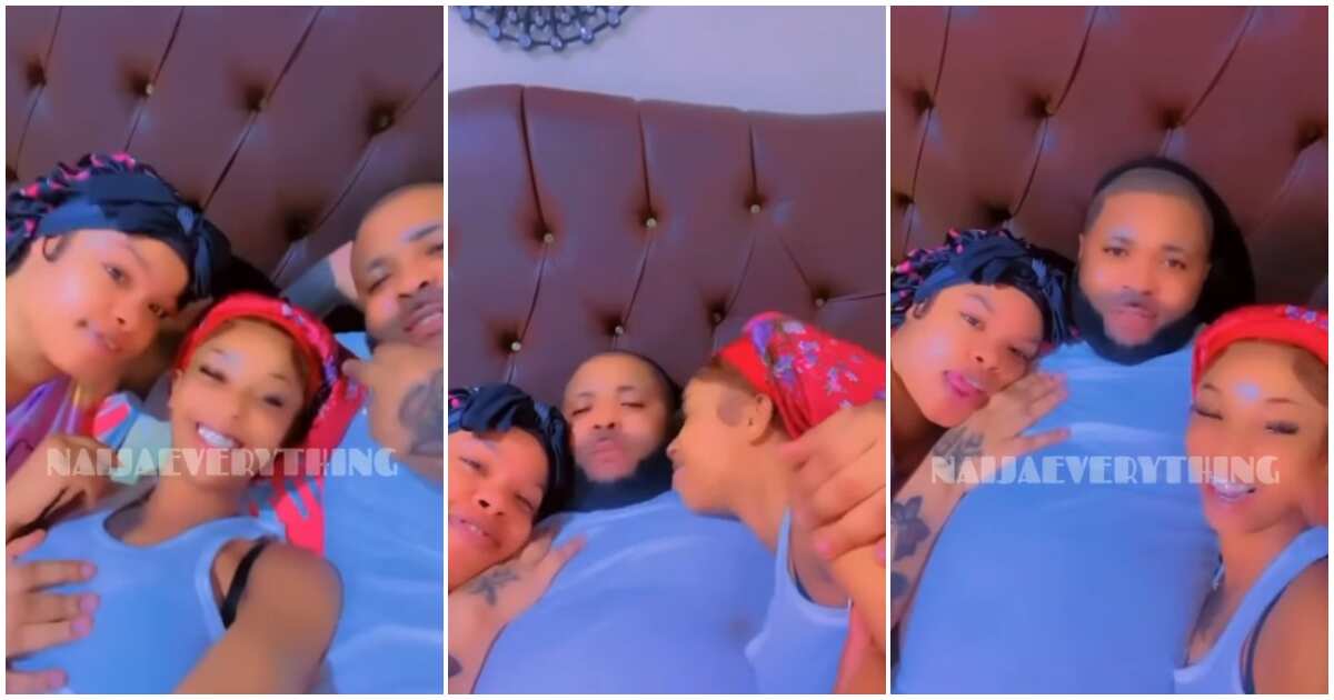 Two ladies sharing same boyfriend have fun with him in bed, video emerges online: "We don't quarrel"