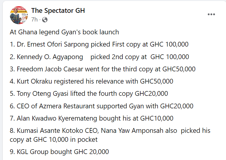 List of buyers at Asamoah Gyan's book launch