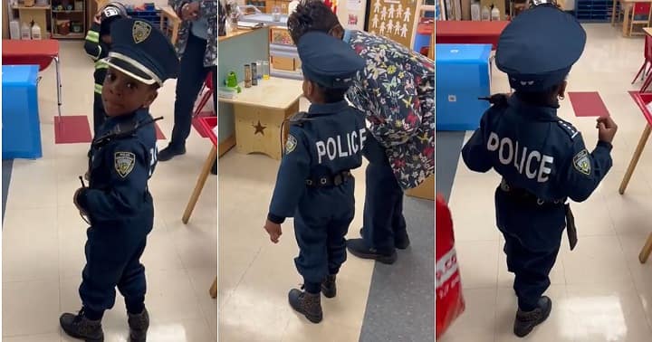Little girl dresses like police, career day