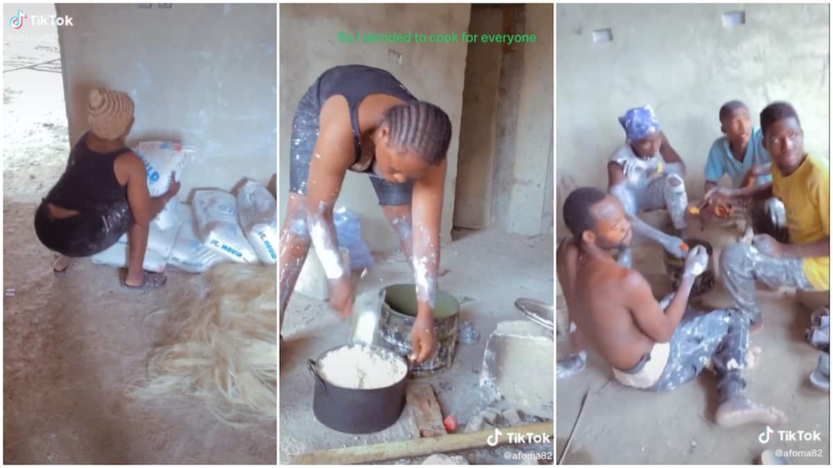 Lady who works at construction site cooks for colleagues to eat during breaktime; video warms hearts