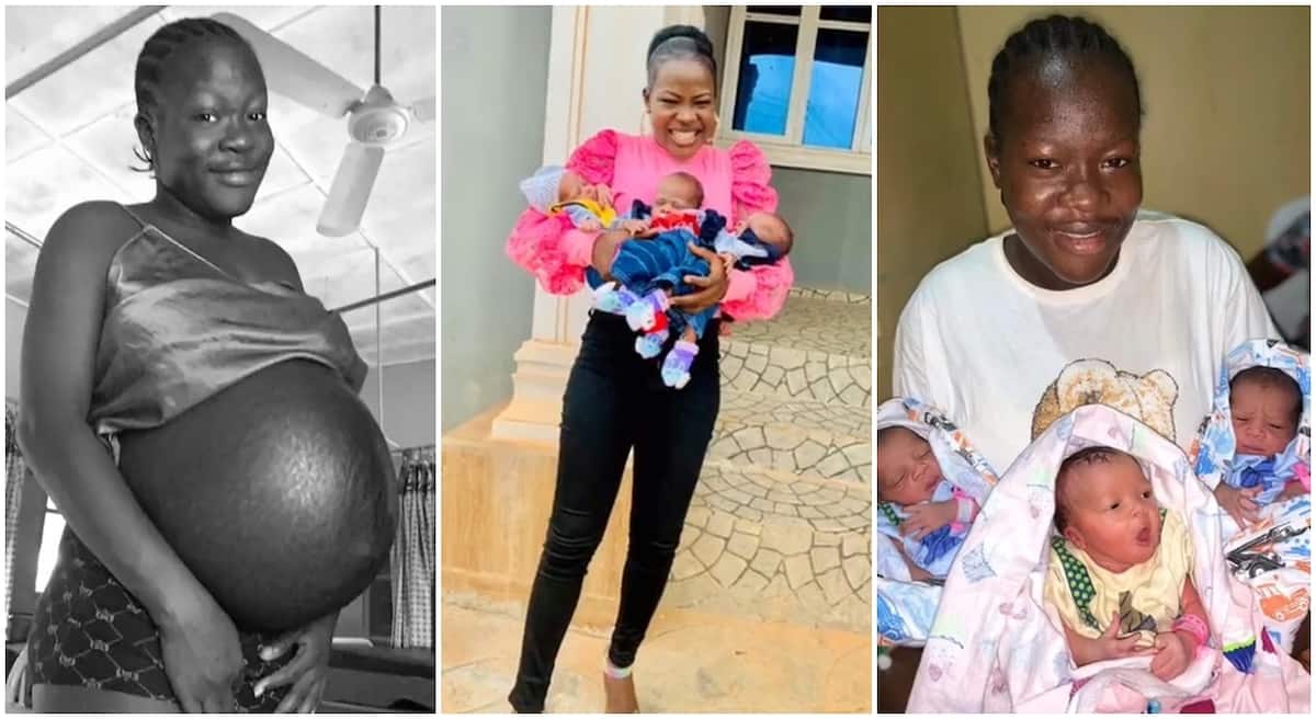 Photos of a Nigerian mum showing of her cute triplets.