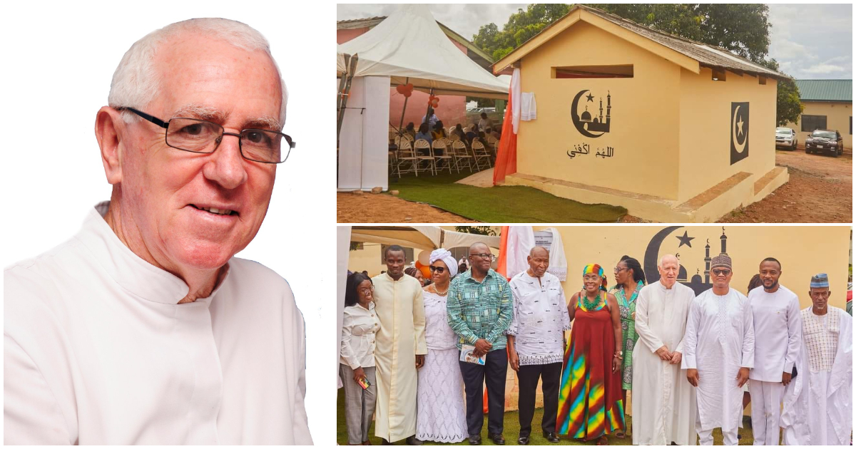 Photos of Father Campbell, a mosque and a delegation of Muslims