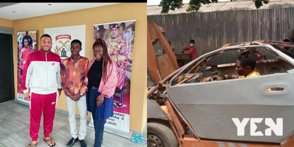 Kwadwo Safo Jnr meets JHS graduate who made his own car; makes big promise
