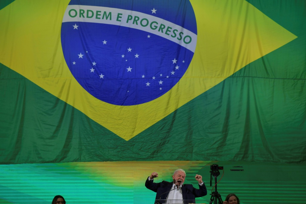 Former Brazilian President Luiz Inacio Lula da Silva delivers a speech during the launch of his campaign for Brazil's October presidential election in Sao Paulo, Brazil, on May 7, 2022