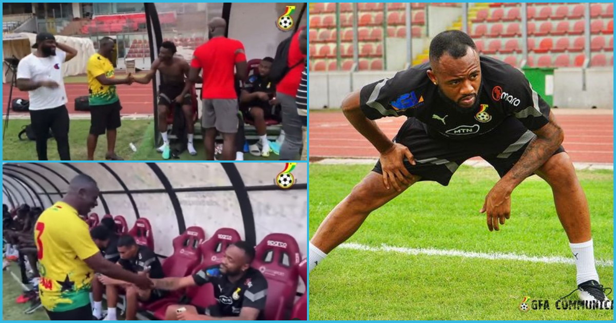 Video of Jordan Ayew 'refusing' to stand and greet Akrobeto like Kudus did stirs criticisms