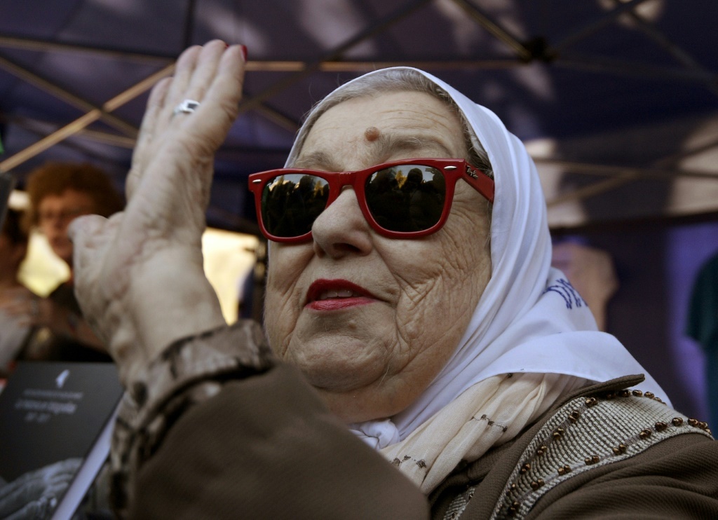 Leader of the Mothers of Plaza de Mayo, Hebe de Bonafini, arrives at the Plaza de Mayo square in Buenos Aires to give a press conference in May 2017