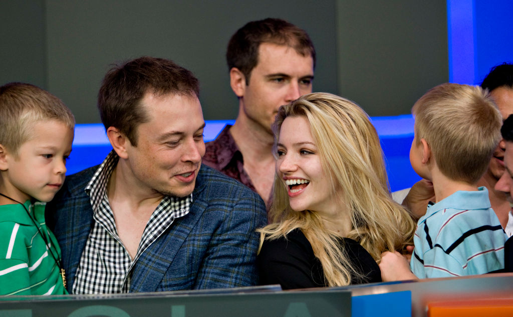 Elon Musk with his twin boys Griffin, left, and Xavier, right, and fiancee Talulah Riley