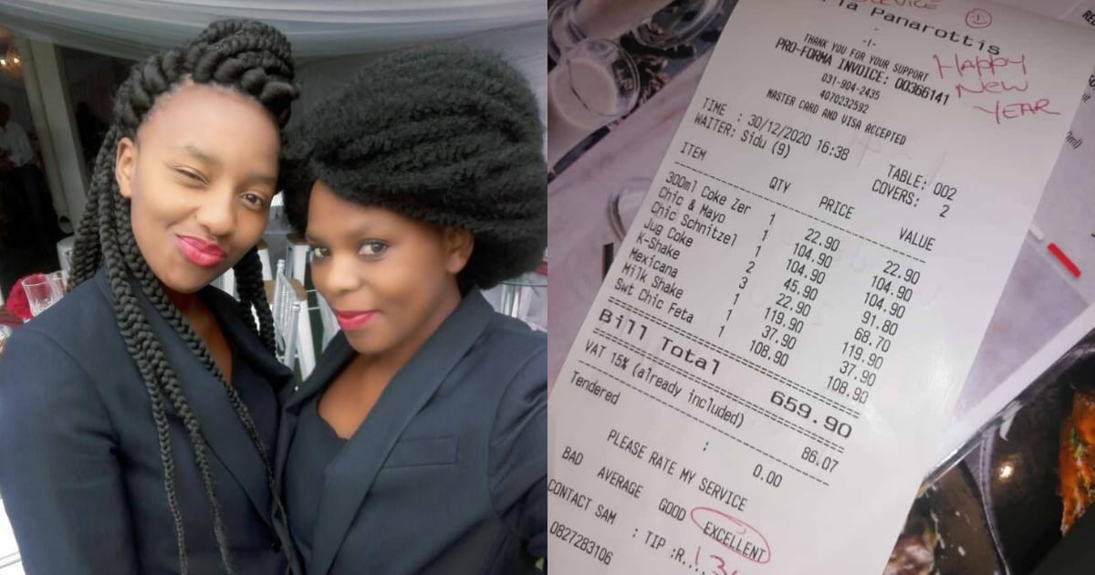 Sister grateful after waitress gets R1 340 tip, double the meal value